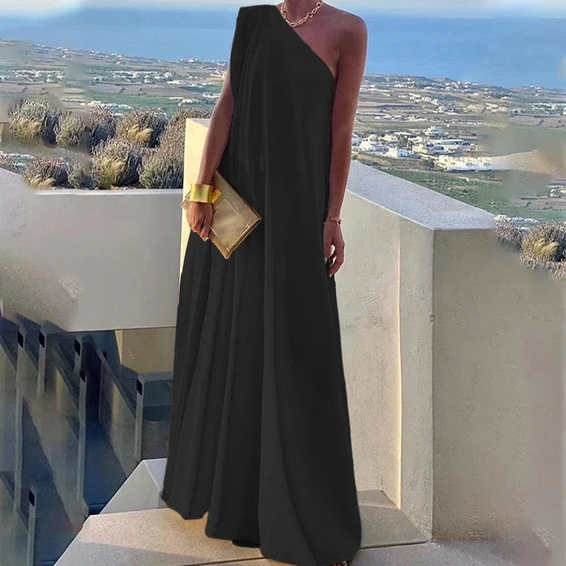 Elegant Halter One-Shoulder Loose Party Dress Lady Solid Color  Temperament Banquet Maxi Dress 2023 Casual Women Fashion Vestido