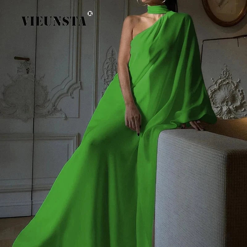Elegant Halter One-Shoulder Loose Party Dress Lady Solid Color  Temperament Banquet Maxi Dress 2023 Casual Women Fashion Vestido