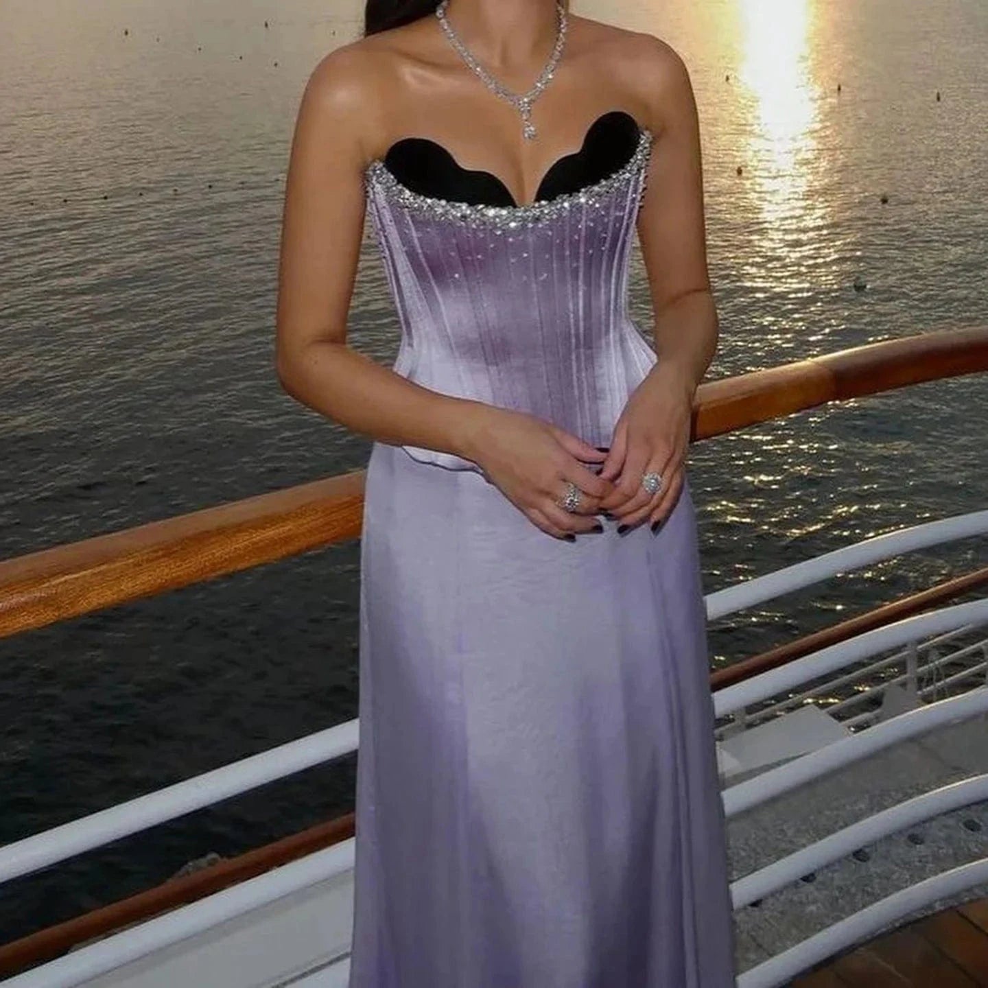 Elegant Lilac Dubai Evening Dresses for Women with Train Strapless Arabic Wedding Party Dresses Gala Gown SF164-2