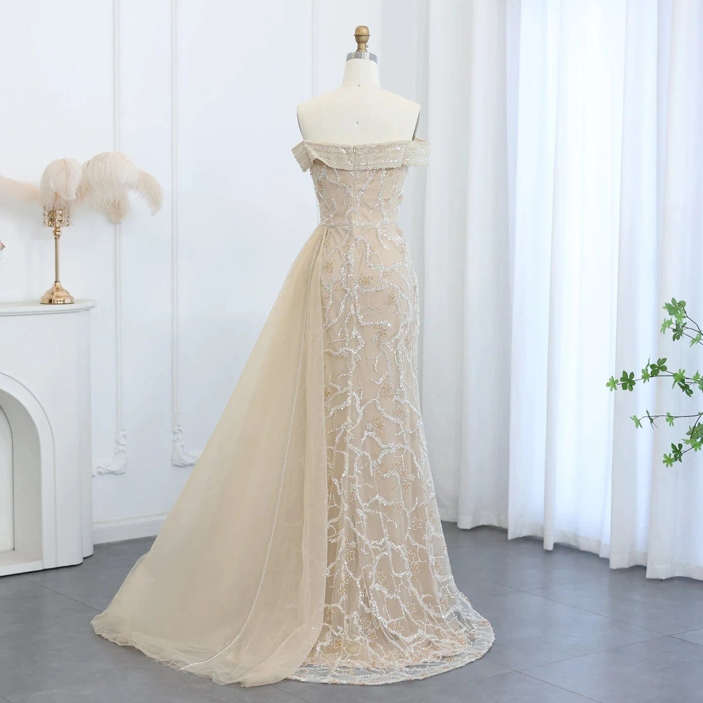 Elegant Off Shoulder Mermaid Lilac Evening Dress with Overskirt 2024 Plus Size Women Blue Wedding Party Gown SZ055