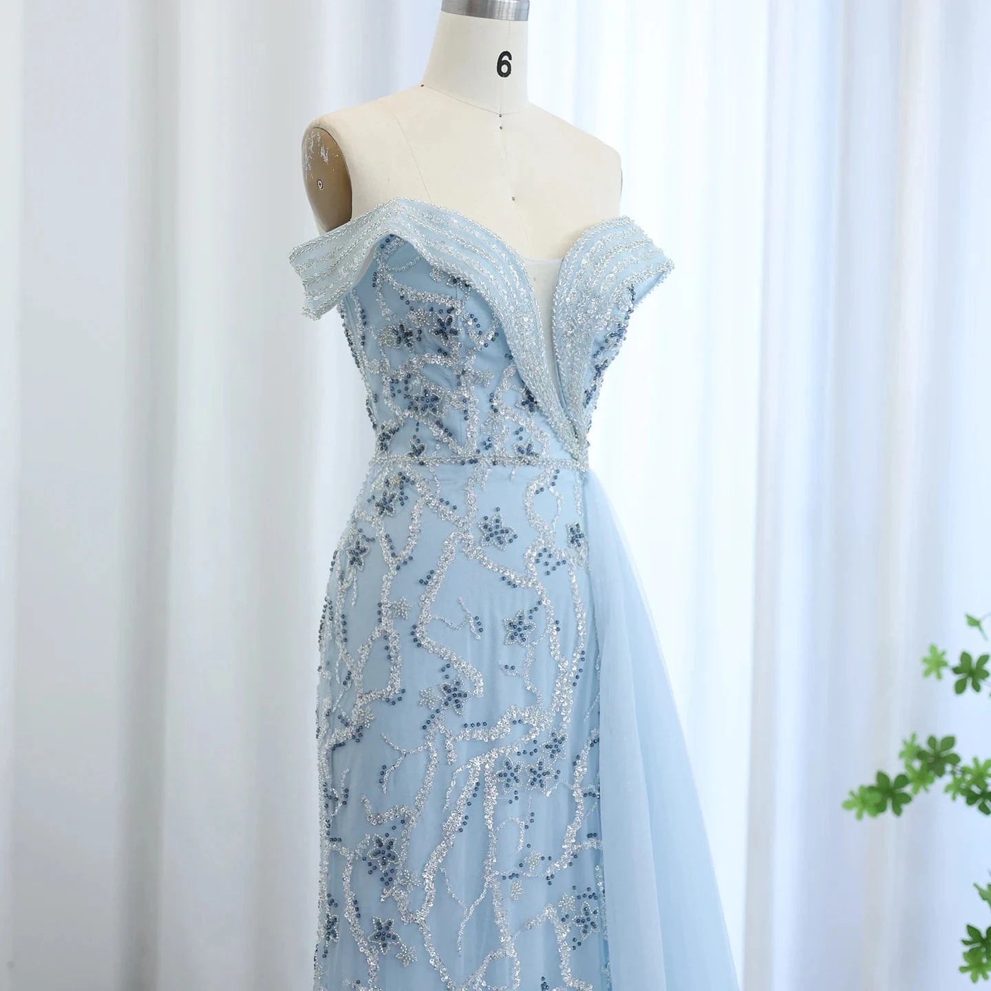 Elegant Off Shoulder Mermaid Lilac Evening Dress with Overskirt 2024 Plus Size Women Blue Wedding Party Gown SZ055