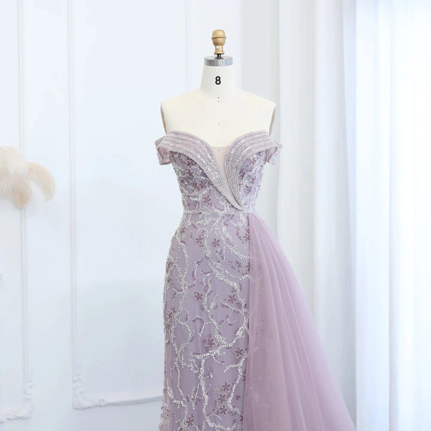 Elegant Off Shoulder Mermaid Lilac Evening Dress with Overskirt 2024 Plus Size Women Blue Wedding Party Gown SZ055