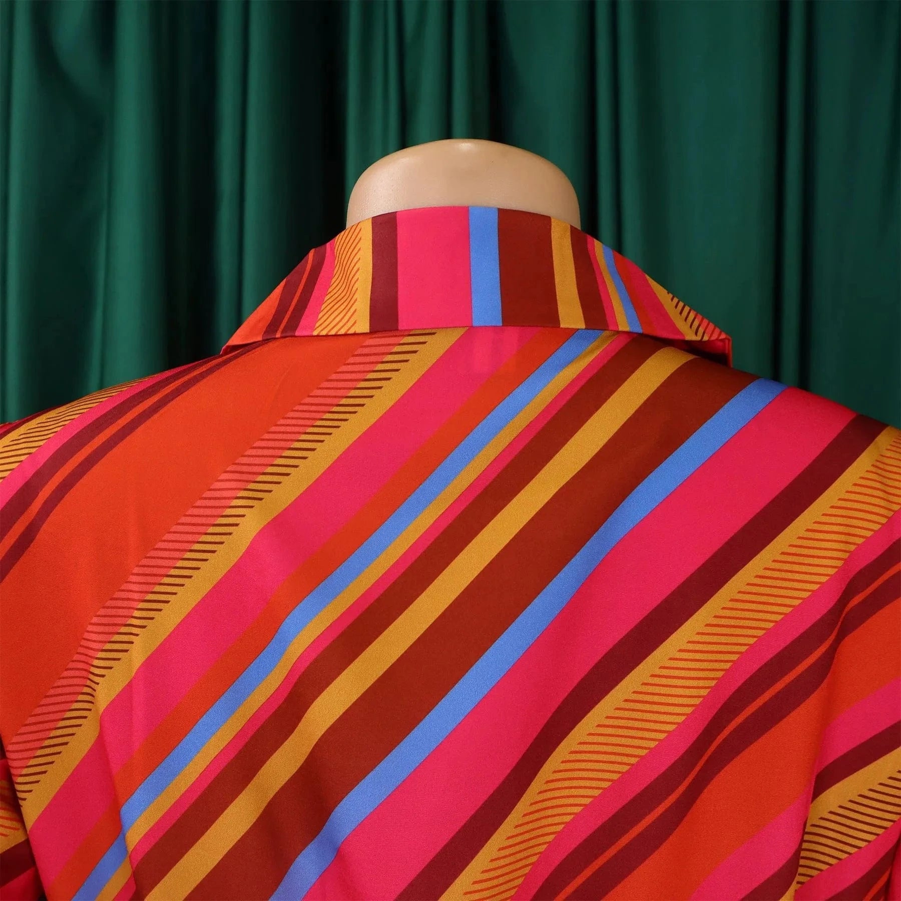 Elegant Office Dresses for Women Striped Printed V Neck Full Sleeve High Waisted Pleated Mid Calf Professional Work Dress Midi