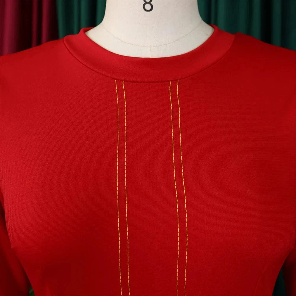 Elegant Party Dresses for Women 2024 Luxury O Neck Three Quarter Sleeve High Waisted Pleated A Line Mid Calf Birthday Dress Robe