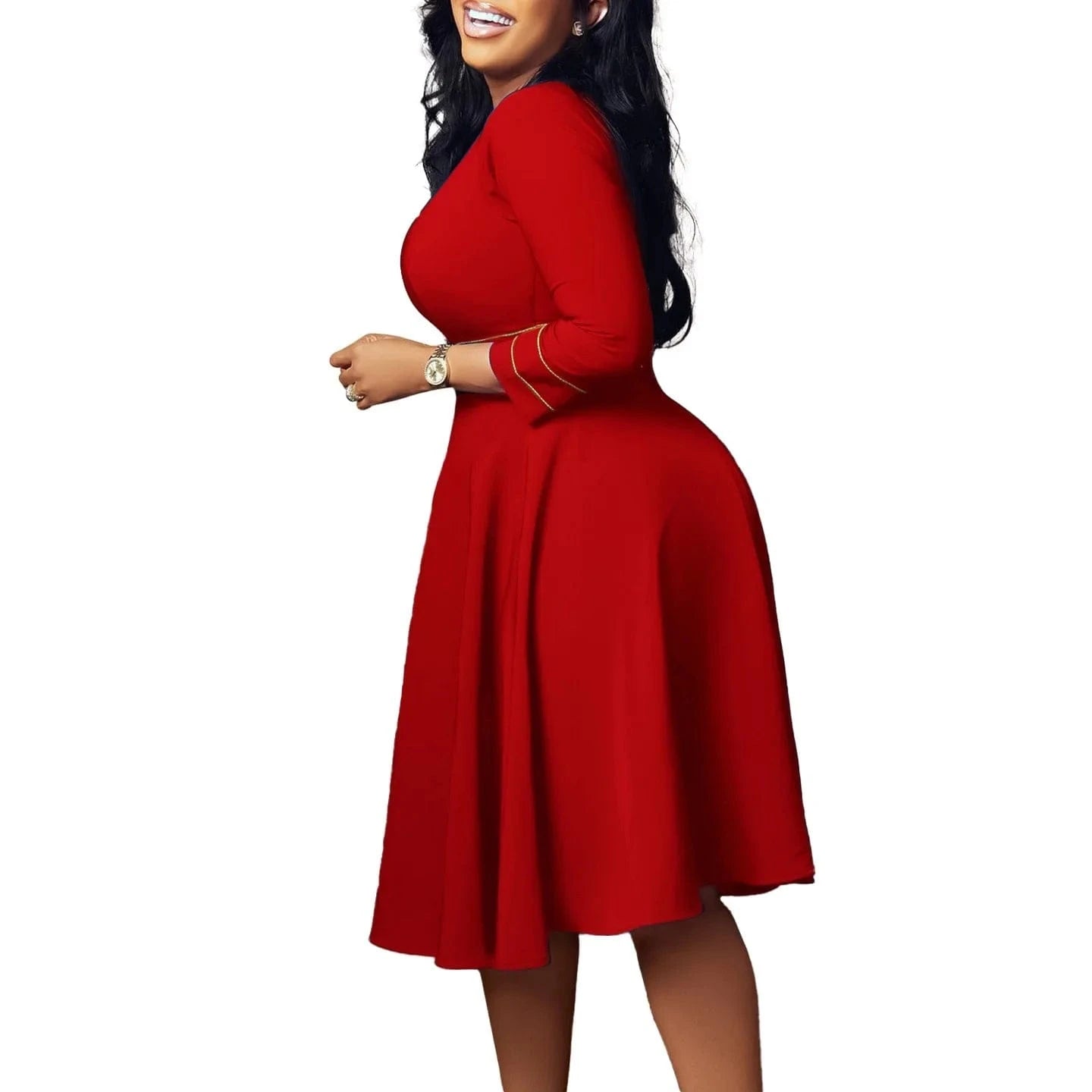 Elegant Party Dresses for Women 2024 Luxury O Neck Three Quarter Sleeve High Waisted Pleated A Line Mid Calf Birthday Dress Robe