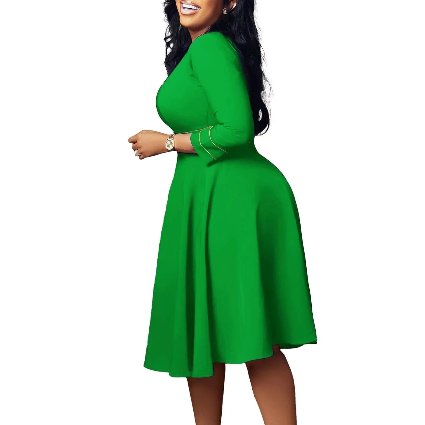 Elegant Party Dresses for Women 2024 Luxury O Neck Three Quarter Sleeve High Waisted Pleated A Line Mid Calf Birthday Dress Robe