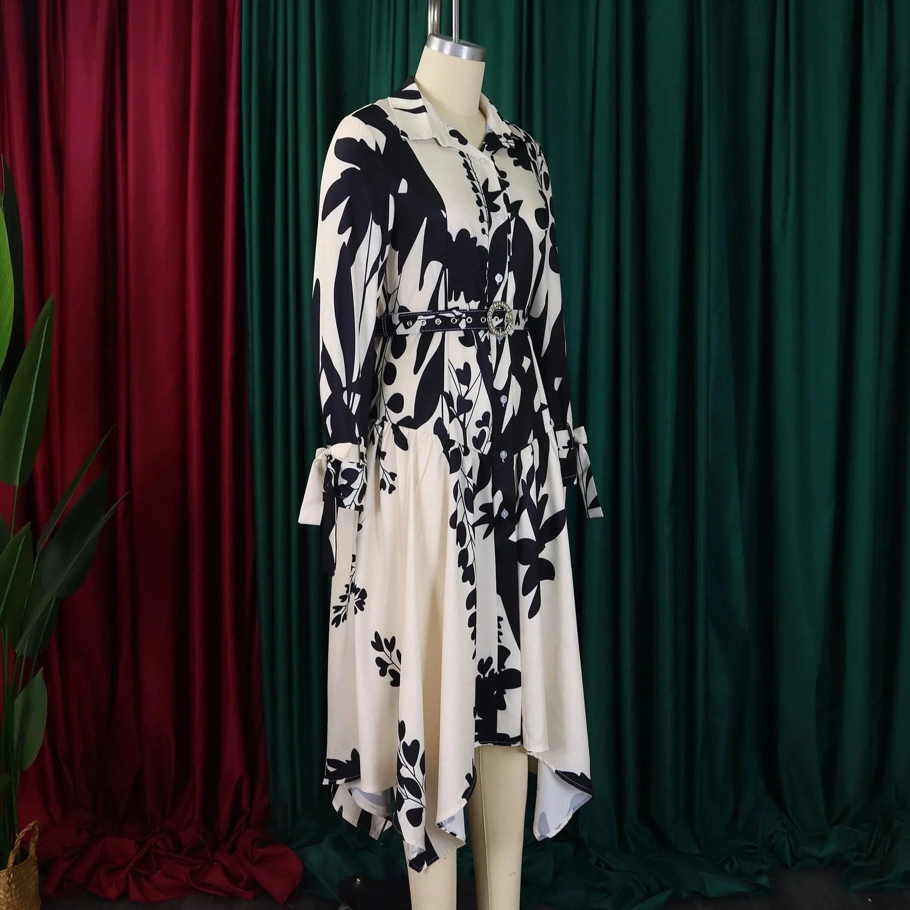 Elegant Printed Dresses Woman 2024 Turn Down Collar Single Breasted Full Sleeve Asymmetric Ankle Length Fashion Birthday Dress