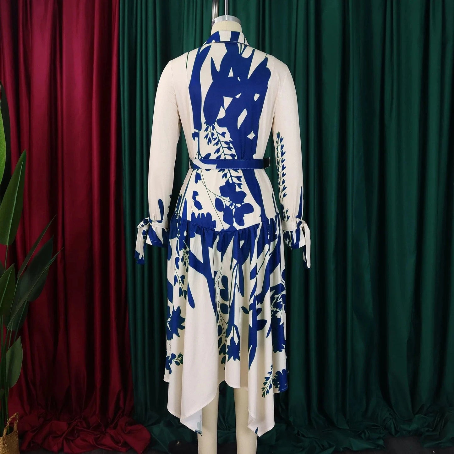 Elegant Printed Dresses Woman 2024 Turn Down Collar Single Breasted Full Sleeve Asymmetric Ankle Length Fashion Birthday Dress