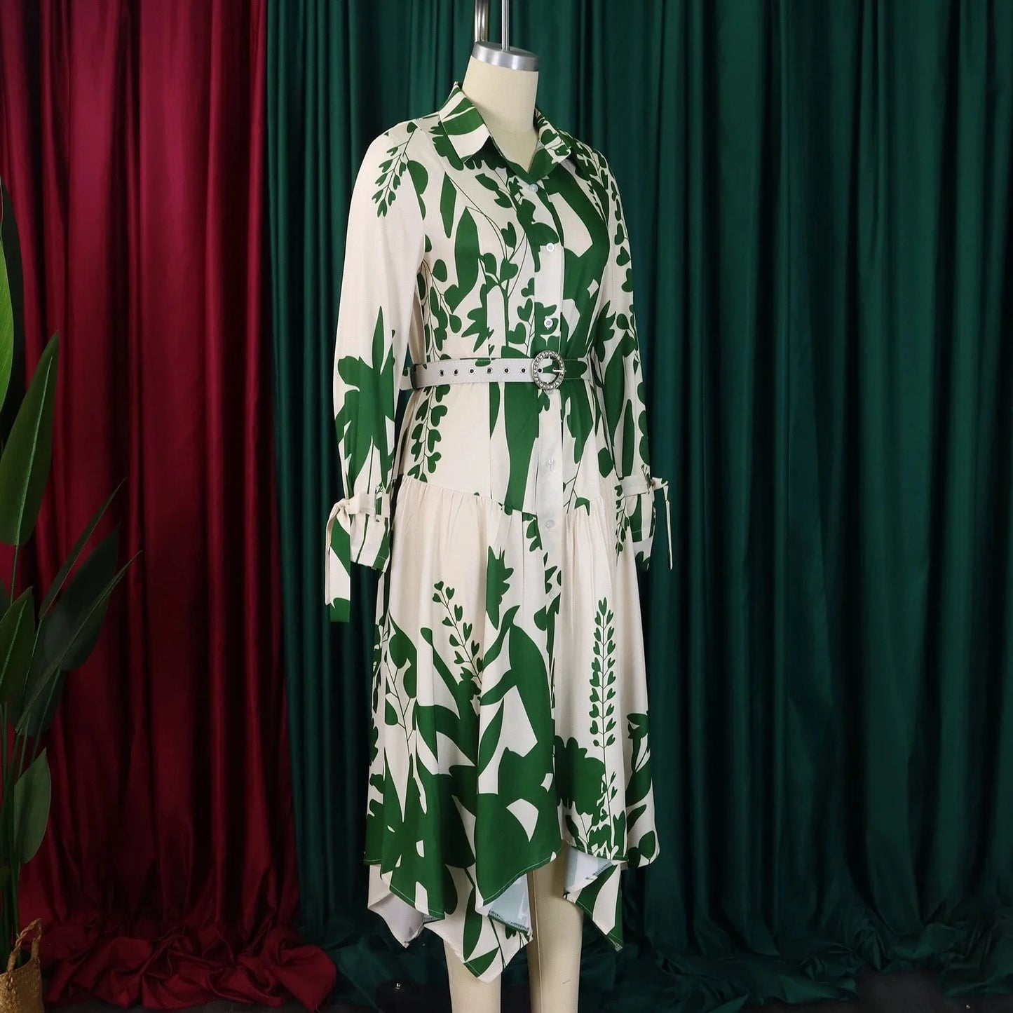 Elegant Printed Dresses Woman 2024 Turn Down Collar Single Breasted Full Sleeve Asymmetric Ankle Length Fashion Birthday Dress