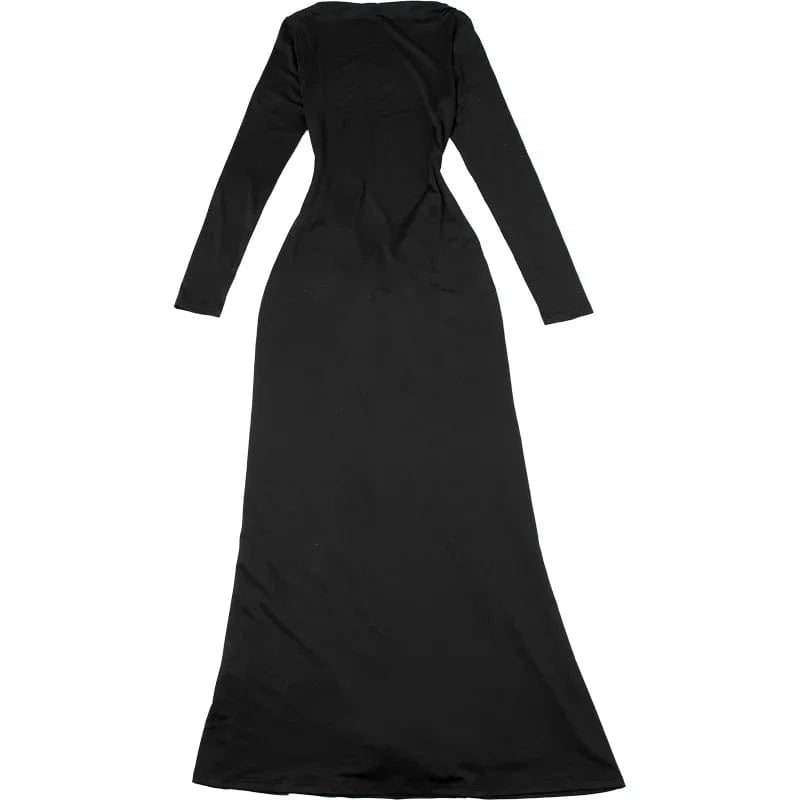 Elegant Solid Buckle Bandage Slim Maxi Dress for Women Autumn Long Sleeve Bodycon Holidays Party Dress Lady Casual Dress