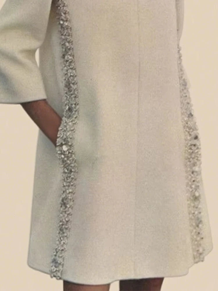 Elegant White Dresses Pretty Dress Spring Autumn Fashion Long Sleeves Loose Sequined Solid Color Luxury Round-neck Mini Dresses