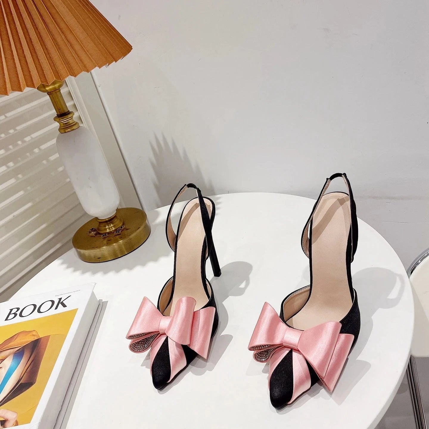 Elegant Women Party Wedding Banquet Shoes Sexy High Heels Pumps Pink Bowknot Summer Slingback Sandals Pointed Toe Stiletto 2023
