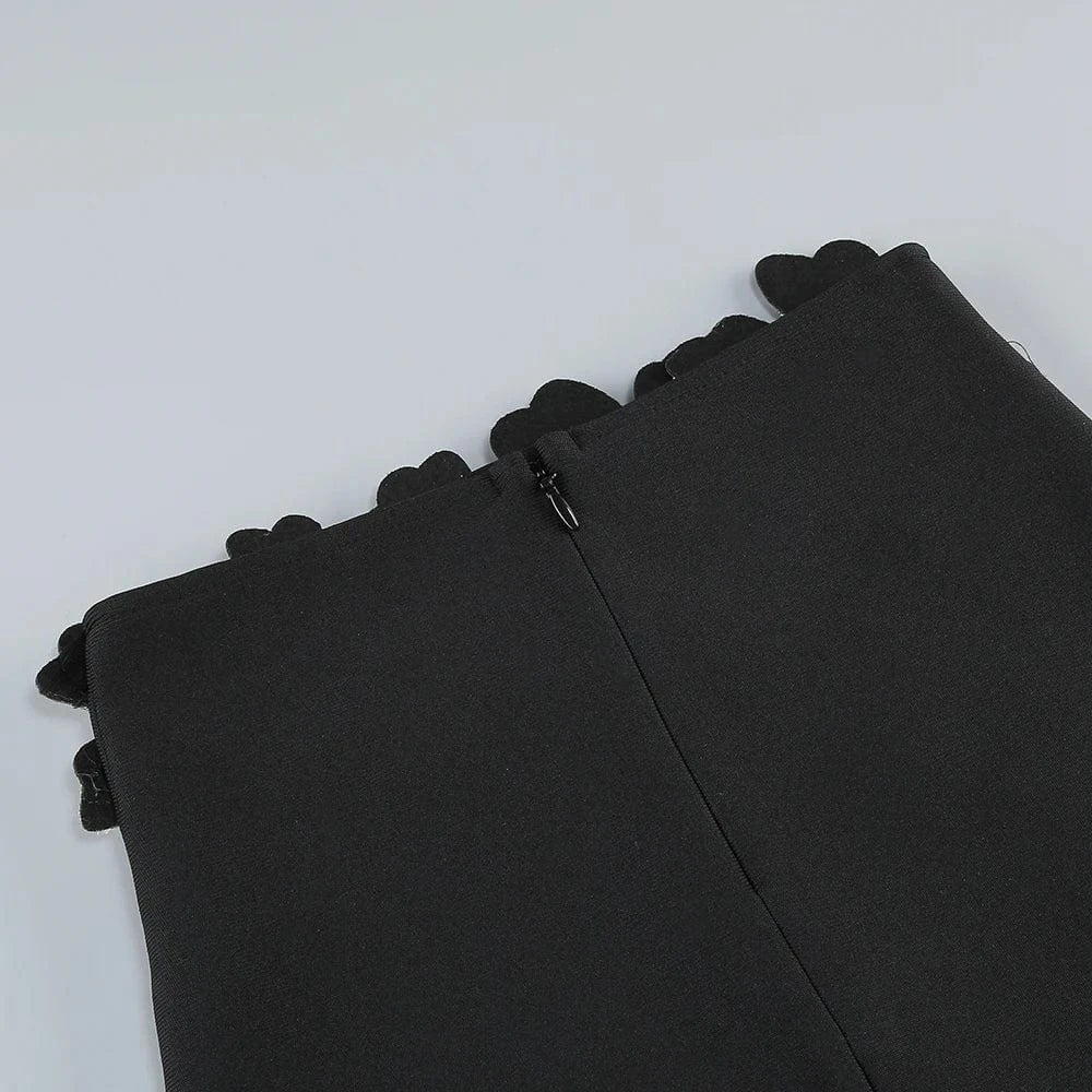 Elegant Women's Black Strapless Crop Top Rhinestone Floral Skirt Two-piece Gown Ideal for Party Fashionable Glamorous Choice