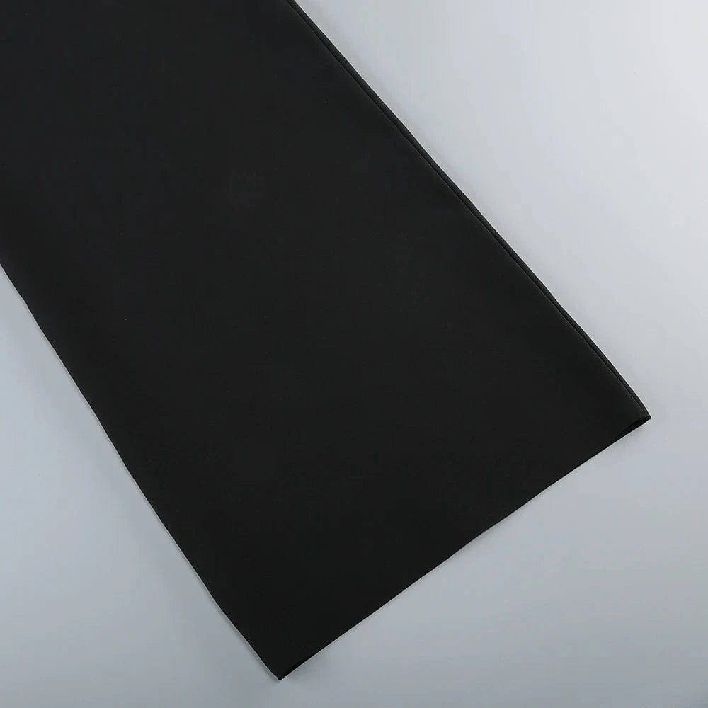 Elegant Women's Black Strapless Crop Top Rhinestone Floral Skirt Two-piece Gown Ideal for Party Fashionable Glamorous Choice