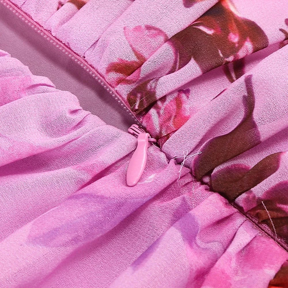 Elegant Women's Halter Floral Print Maxi Dress High Slit Flowy Summer Party Wear Fashionable Ruched Bodice Deep V-Neck Design