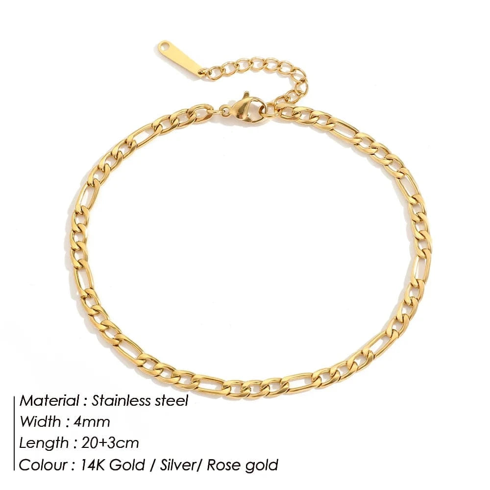 eManco 14k Gold plated stainless steel Figaro Leg Chain Anklet Bracelet Summer Foot Jewelry for Women Girls