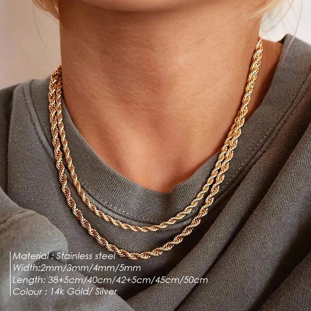 eManco Fashion Hip hop Fine Jewelry Stainless Steel 14K Gold PVD Plated Twisted Rope Chain Necklace For Men Women