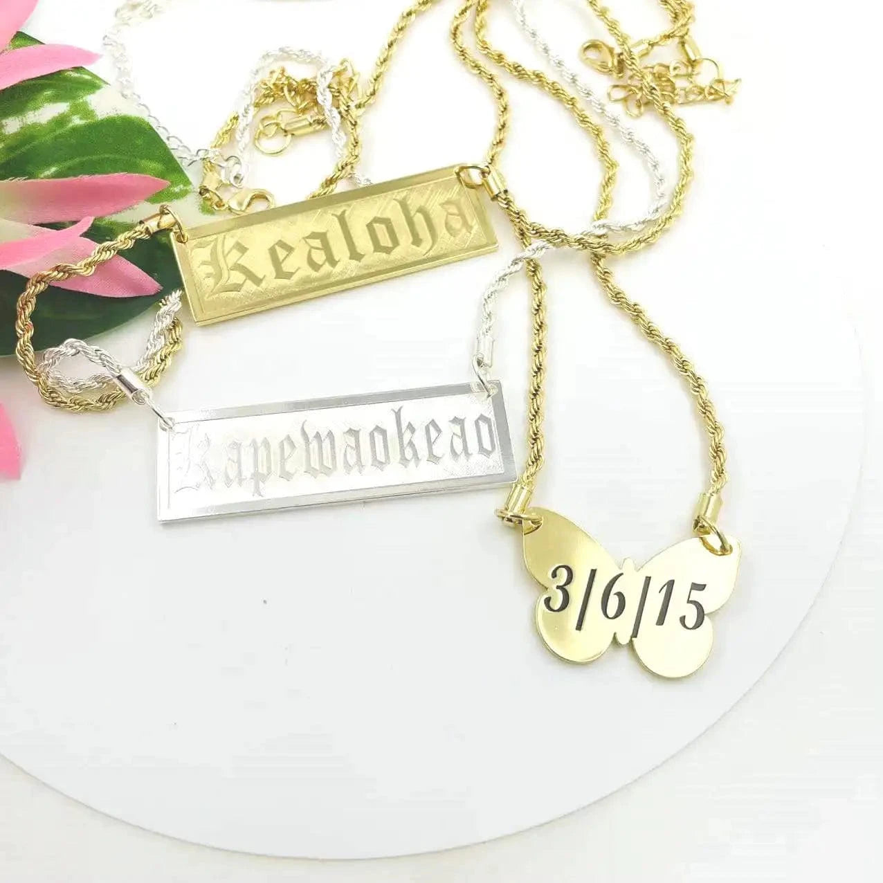 Embossed name plate chain Raised letter necklace customize Hawaiian Samoa personalized birthday anniversary gift jewelry