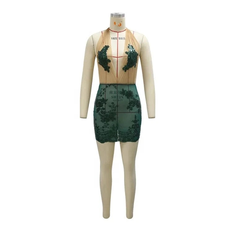 Embroidery Beads Sexy See Through Bandage Mesh Dresses Fashion Patchwork Clubwear Party Dresses for Women