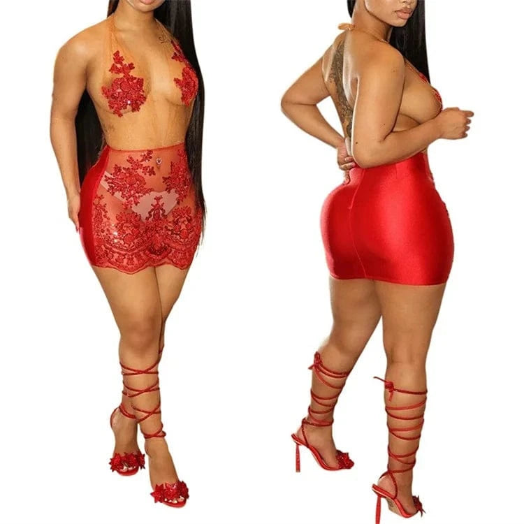 Embroidery Beads Sexy See Through Bandage Mesh Dresses Fashion Patchwork Clubwear Party Dresses for Women