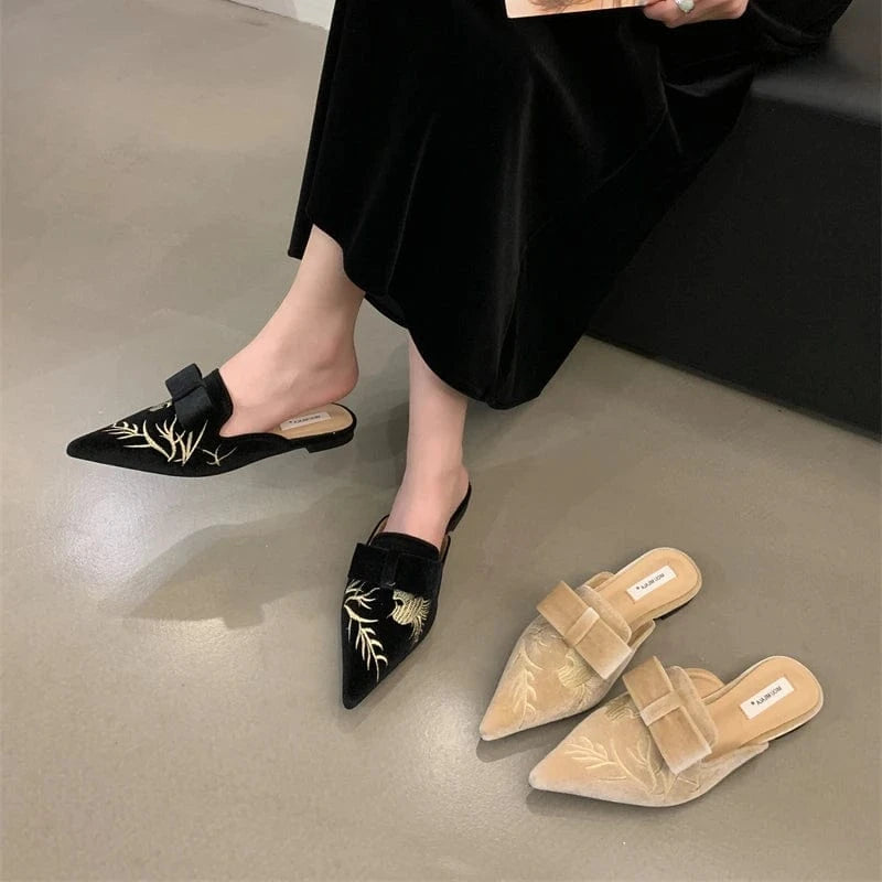 Embroidery Outdoor Slippers Closed Toe Female Ladies Casual Loafer Spring Flat shoes