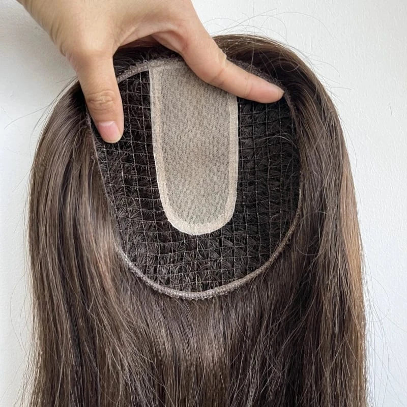 Emeda Breathable #8 Fishnet silk base topper 6*6" Light brown color Brazilian virgin human hair