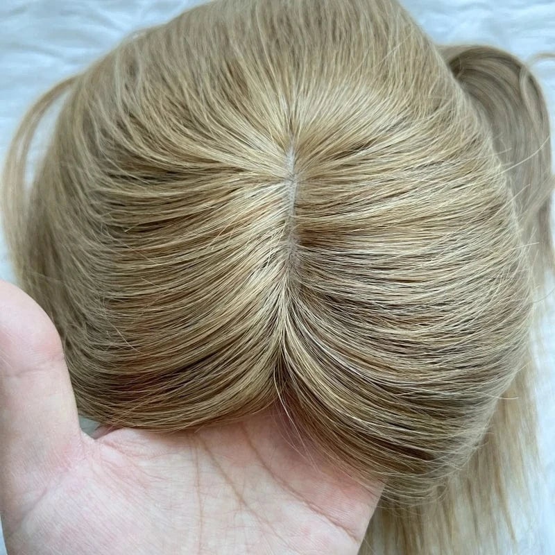 Emeda Breathable #8 Fishnet silk base topper 6*6" Light brown color Brazilian virgin human hair
