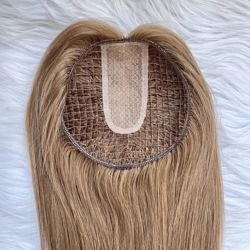 Emeda Breathable #8 Fishnet silk base topper 6*6" Light brown color Brazilian virgin human hair