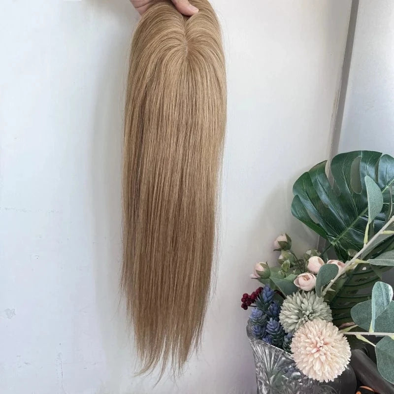 Emeda Breathable #8 Fishnet silk base topper 6*6" Light brown color Brazilian virgin human hair