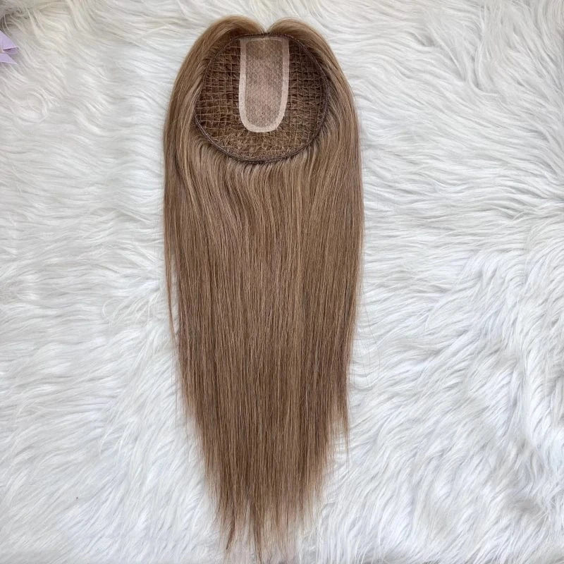 Emeda Breathable #8 Fishnet silk base topper 6*6" Light brown color Brazilian virgin human hair