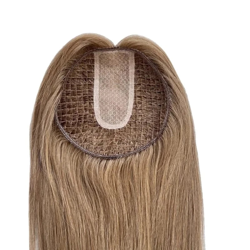 Emeda Breathable #8 Fishnet silk base topper 6*6" Light brown color Brazilian virgin human hair
