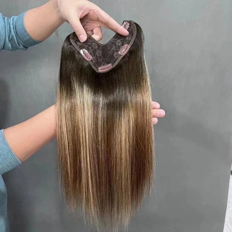 Emeda easy install V shape machine made topper clip ins human virgin hair extensions