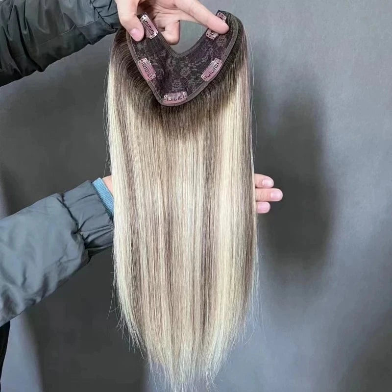 Emeda easy install V shape machine made topper clip ins human virgin hair extensions