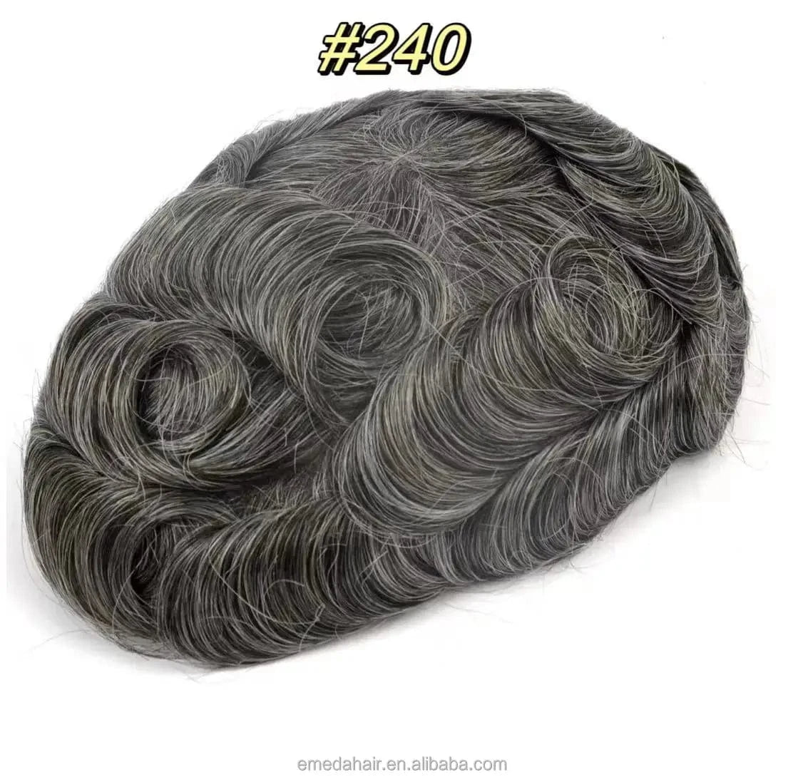 EMEDA Grey men's toupee hair for men 100% thin skin toupee prosthesis capillary 100% human hair stock