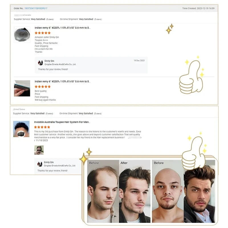 EMEDA Invisible hairline lace front silk base with pu skin poly around human hair men's toupees hairpiece patch wig for men
