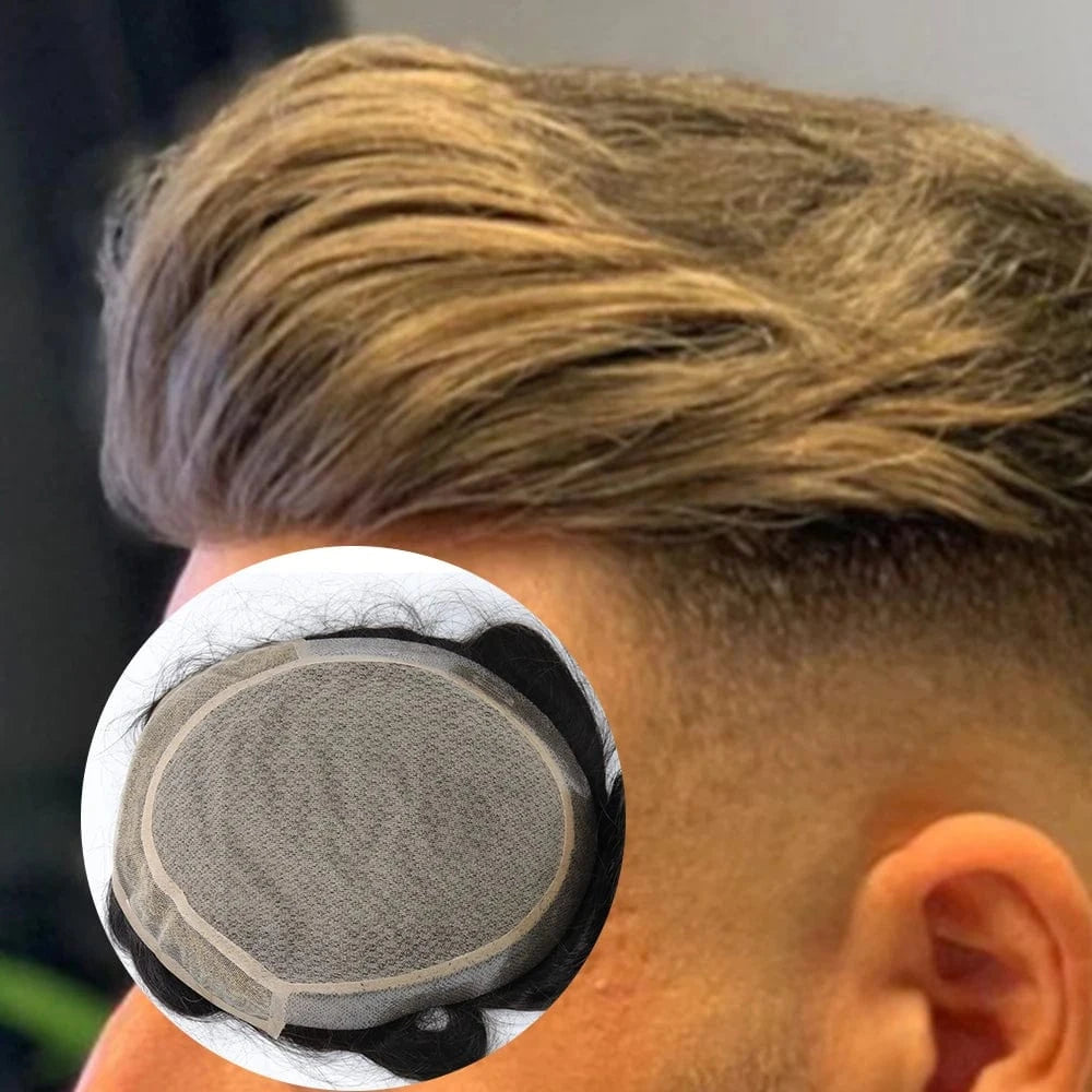 EMEDA Invisible hairline lace front silk base with pu skin poly around human hair men's toupees hairpiece patch wig for men