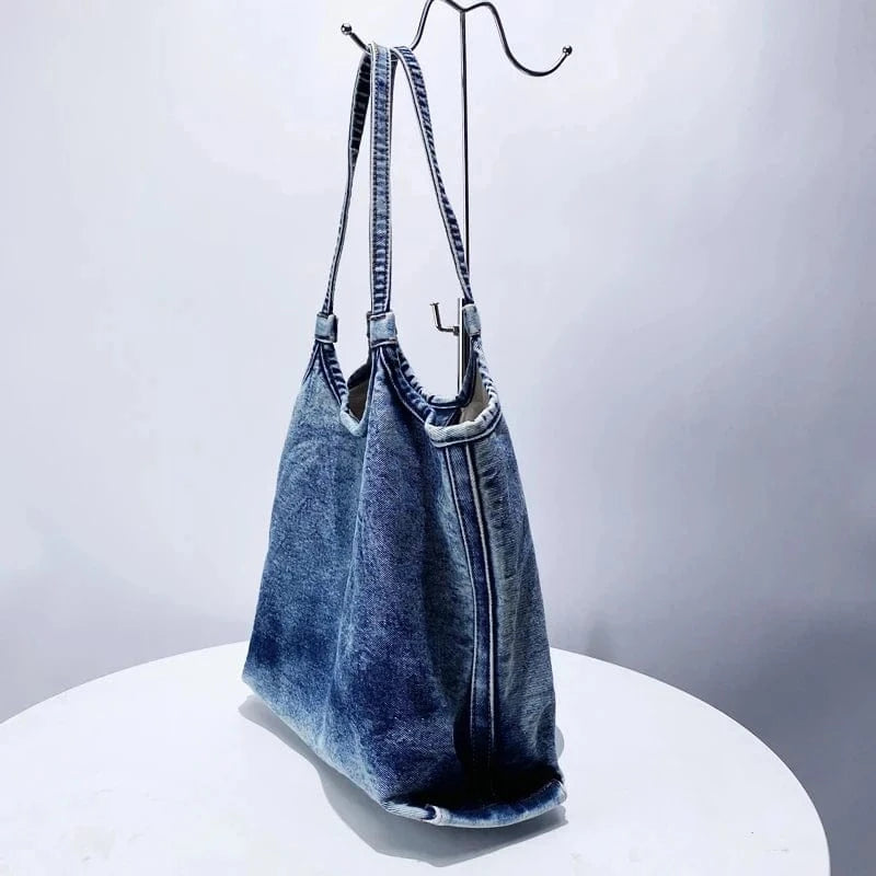 England Style Tote Bags For Women Luxury Designer Handbag And Purses 2024 New In Vintage Denim Washing Process Underarm Shoulder