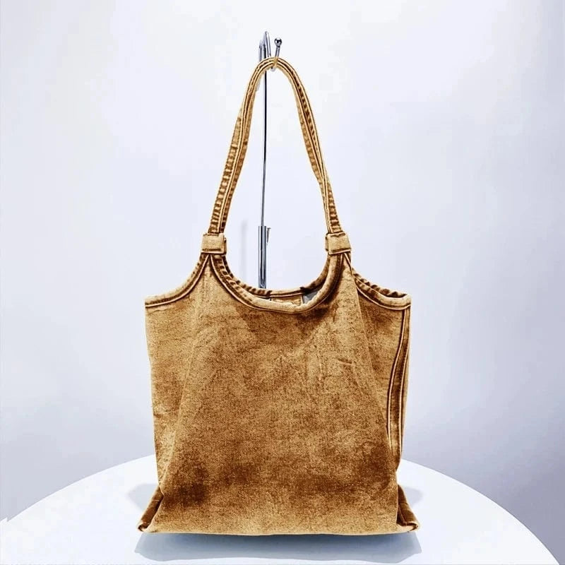 England Style Tote Bags For Women Luxury Designer Handbag And Purses 2024 New In Vintage Denim Washing Process Underarm Shoulder