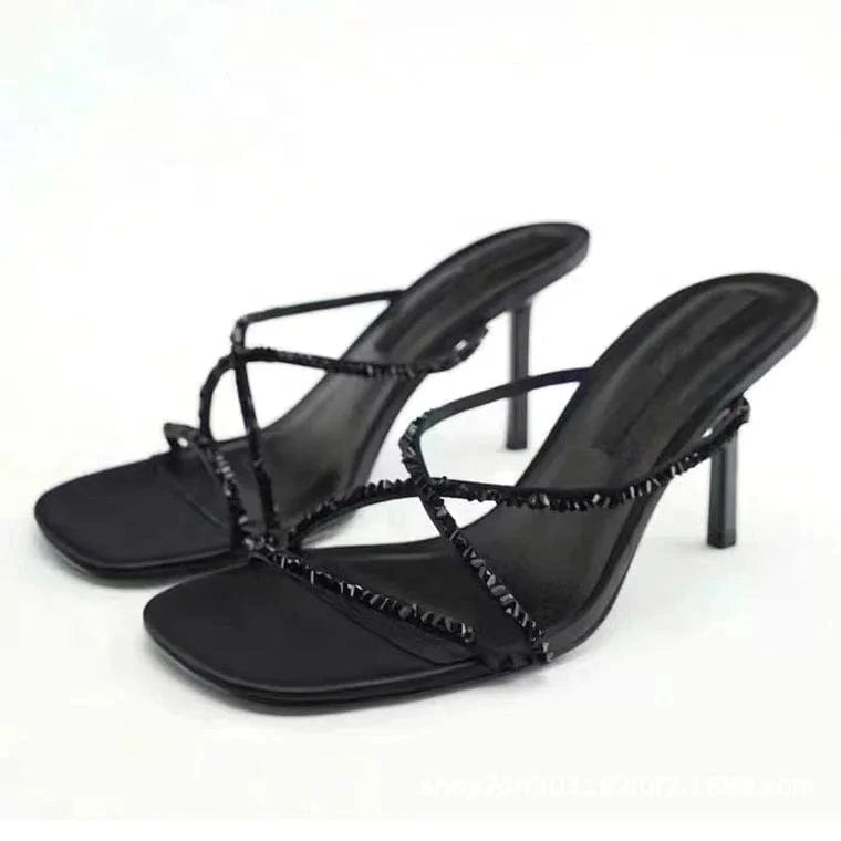 ENMAYER In Stock Ready To Ship Rhinestones Decoration Round Toe Slip On Women Slide Shoes