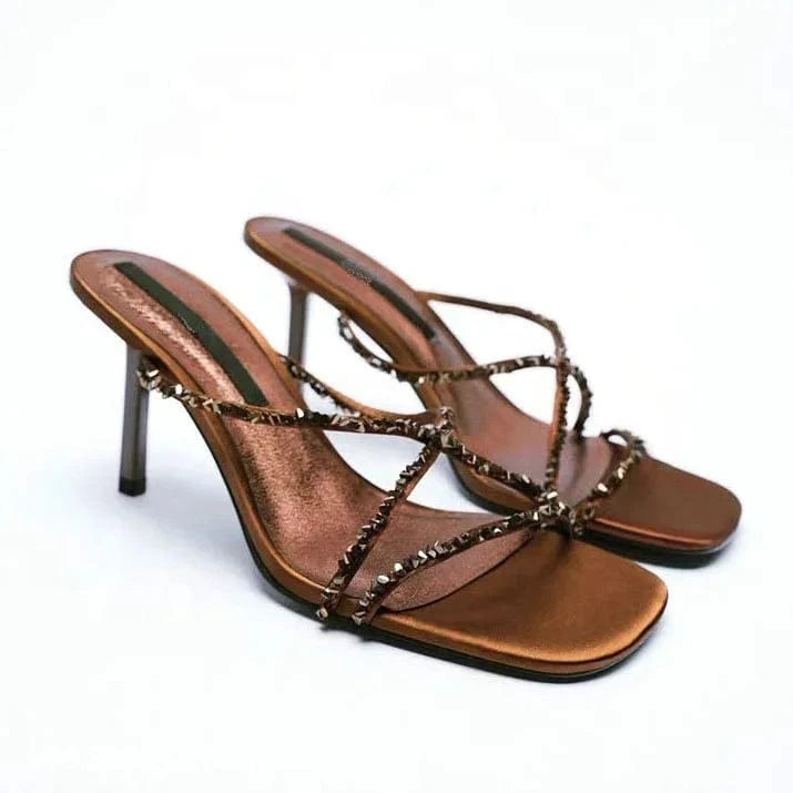 ENMAYER In Stock Ready To Ship Rhinestones Decoration Round Toe Slip On Women Slide Shoes