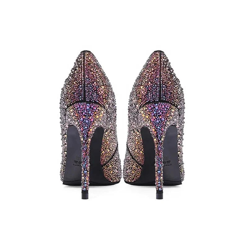 Enmayer shoes Chic Colorful rhinestones Pointed Toe Heels women's pumps High Heel Dress Pumps
