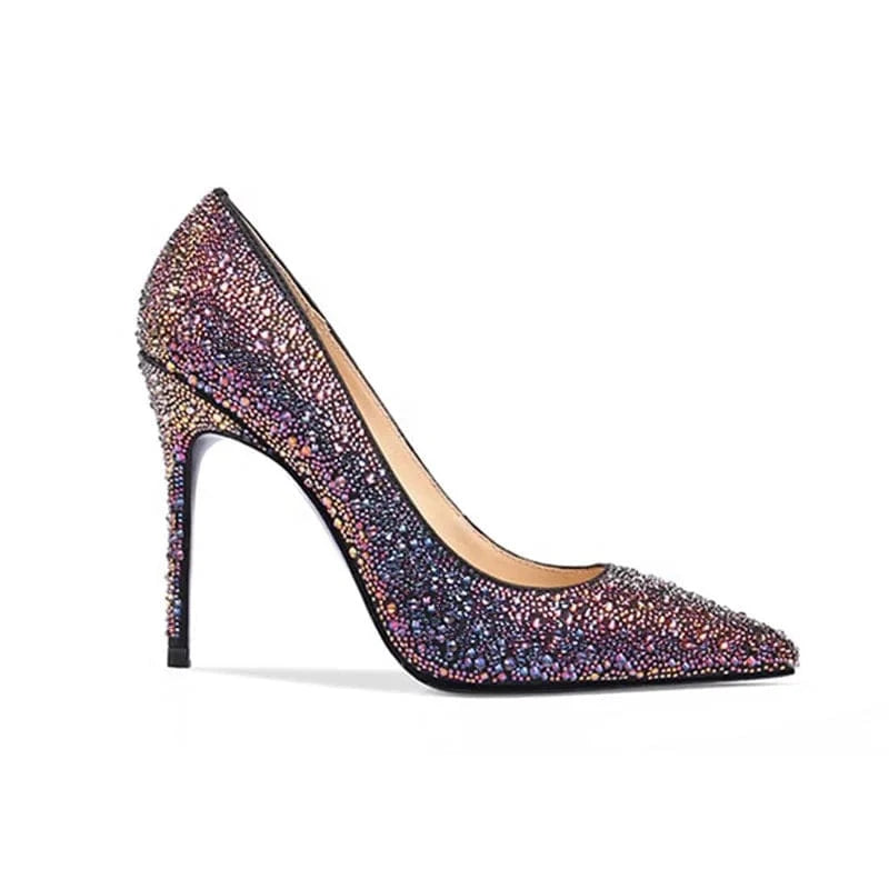 Enmayer shoes Chic Colorful rhinestones Pointed Toe Heels women's pumps High Heel Dress Pumps