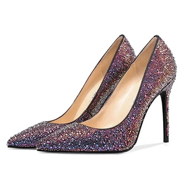 Enmayer shoes Chic Colorful rhinestones Pointed Toe Heels women's pumps High Heel Dress Pumps