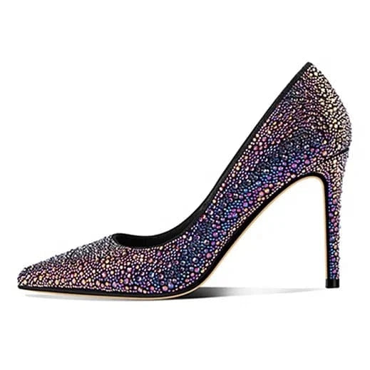 Enmayer shoes Chic Colorful rhinestones Pointed Toe Heels women's pumps High Heel Dress Pumps