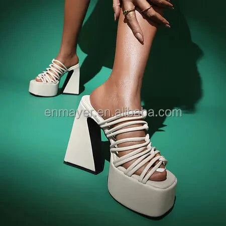 ENMAYER wholesale chunky heel womens slippers sexy square toe large size 46 platform shoes