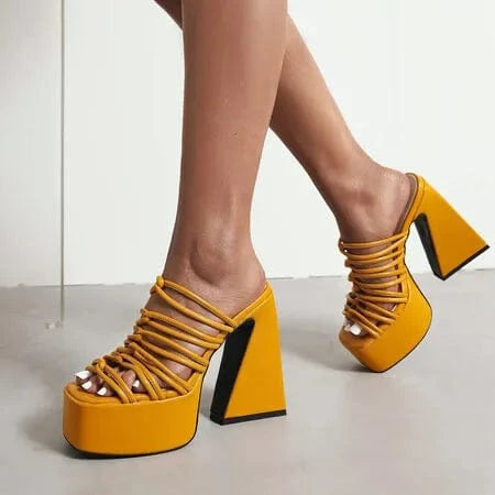 ENMAYER wholesale chunky heel womens slippers sexy square toe large size 46 platform shoes