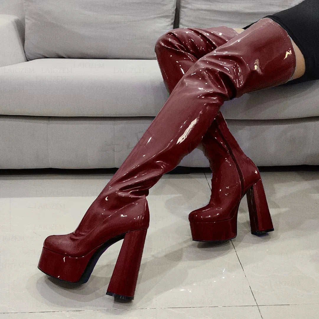 Enmayer Women fashion high-heeled long denim high boots stiletto over-the-knee boots