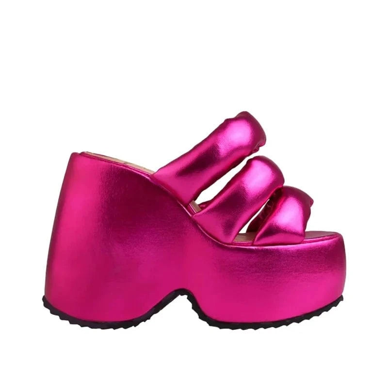 EU 35=US 4 / Rose red IDOIT Open Toed Thick Sole Sandals Hollowed Out High Heels Slippers Wrapped Beach Parties Women's Shoes Slope Heels Slippers