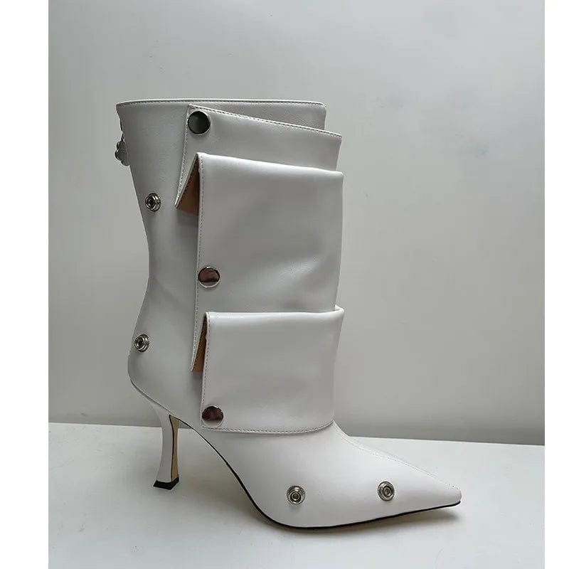 EU 38=US 7 / White IDOIT Hot Selling Women Stiletto Heel Slouchy Transformer High Quality Button Boots with Zipper Detachable Boots