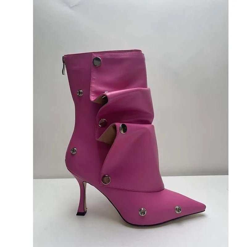 EU 39=US 8 / Pink IDOIT Hot Selling Women Stiletto Heel Slouchy Transformer High Quality Button Boots with Zipper Detachable Boots